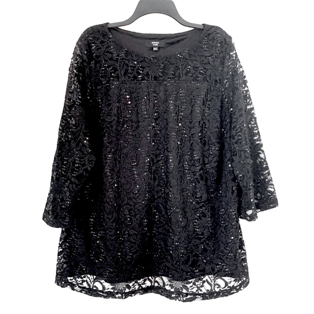 Joanna Hope Black Lace Sequin Cocktail Top